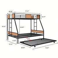 Sturdy Twin Over Full Bunk Bed with Trundle and Guardrail Space-Saving Design for Three with Wooden Accents