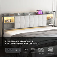 King Size Upholstered Platform Bed Frame with LED Lights Power Outlet and Storage Solutions Easy Assembly Noise-Free Design