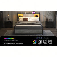 King Size Upholstered Platform Bed Frame with LED Lights Power Outlet and Storage Solutions Easy Assembly Noise-Free Design