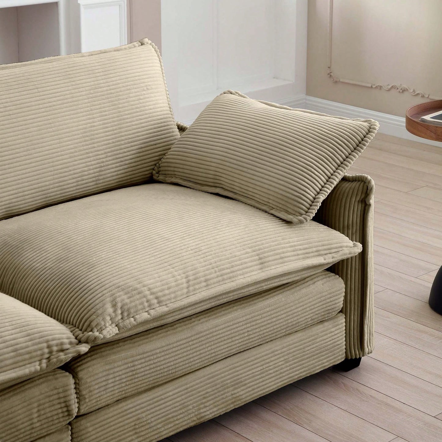 Versatile Ottoman Footstool In Tan Corduroy Fabric For 2 To 4 Seater Sofas