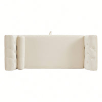 Beige Velvet Multifunctional Rectangular Storage Ottoman Bench With Pillow