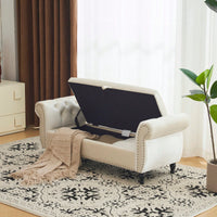 Beige Velvet Multifunctional Rectangular Storage Ottoman Bench With Pillow