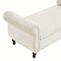 Beige Velvet Multifunctional Rectangular Storage Ottoman Bench With Pillow