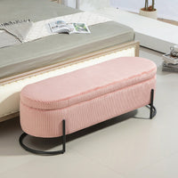 Upholstered Pink Storage Ottoman Bench For Bedroom And Living Room With Safety Hinge Padded Footstool Entryway Furniture