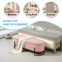 Upholstered Pink Storage Ottoman Bench For Bedroom And Living Room With Safety Hinge Padded Footstool Entryway Furniture