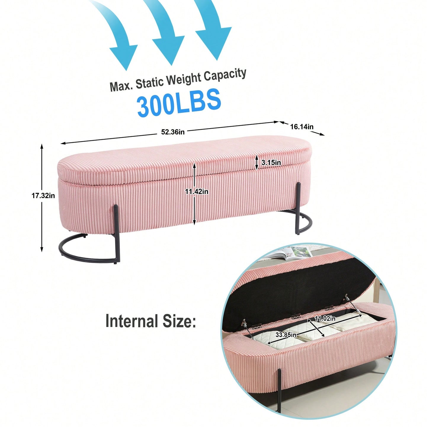 Upholstered Pink Storage Ottoman Bench For Bedroom And Living Room With Safety Hinge Padded Footstool Entryway Furniture