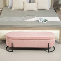 Upholstered Pink Storage Ottoman Bench For Bedroom And Living Room With Safety Hinge Padded Footstool Entryway Furniture