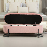 Upholstered Pink Storage Ottoman Bench For Bedroom And Living Room With Safety Hinge Padded Footstool Entryway Furniture