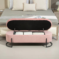 Upholstered Pink Storage Ottoman Bench For Bedroom And Living Room With Safety Hinge Padded Footstool Entryway Furniture