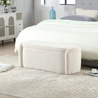 Upholstered Fabric Storage Ottoman With Safety Hinge For Bedroom And Living Room Stylish Entryway Bench In Beige