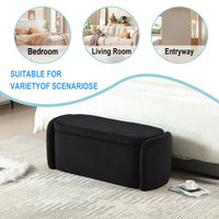 Upholstered Fabric Storage Ottoman With Safety Hinge For Bedroom And Living Room Stylish Entryway Bench In Beige