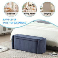 Upholstered Fabric Storage Ottoman With Safety Hinge For Bedroom And Living Room Stylish Entryway Bench In Beige