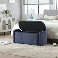 Upholstered Fabric Storage Ottoman With Safety Hinge For Bedroom And Living Room Stylish Entryway Bench In Beige