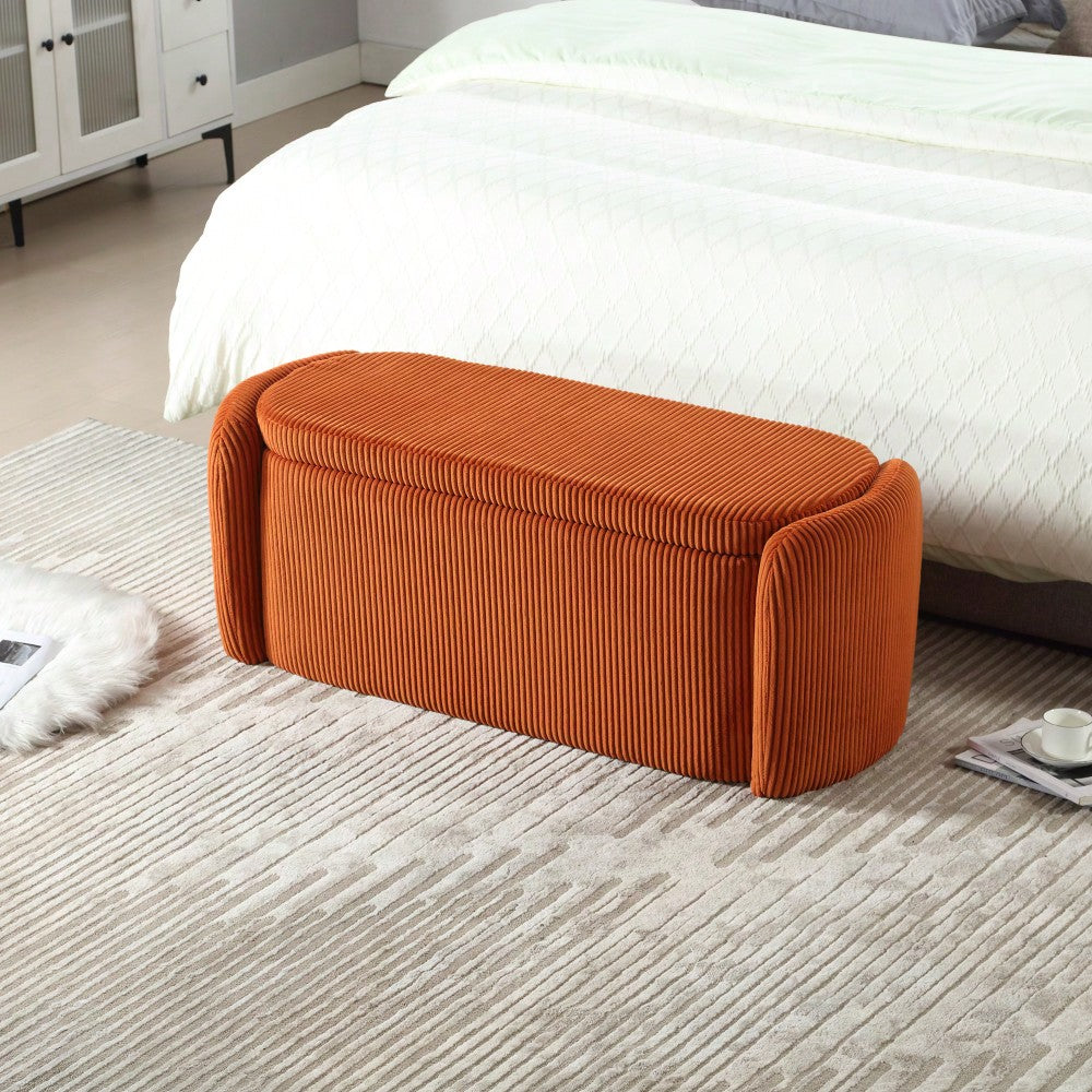 Upholstered Fabric Storage Ottoman With Safety Hinge For Bedroom And Living Room Stylish Entryway Bench In Beige