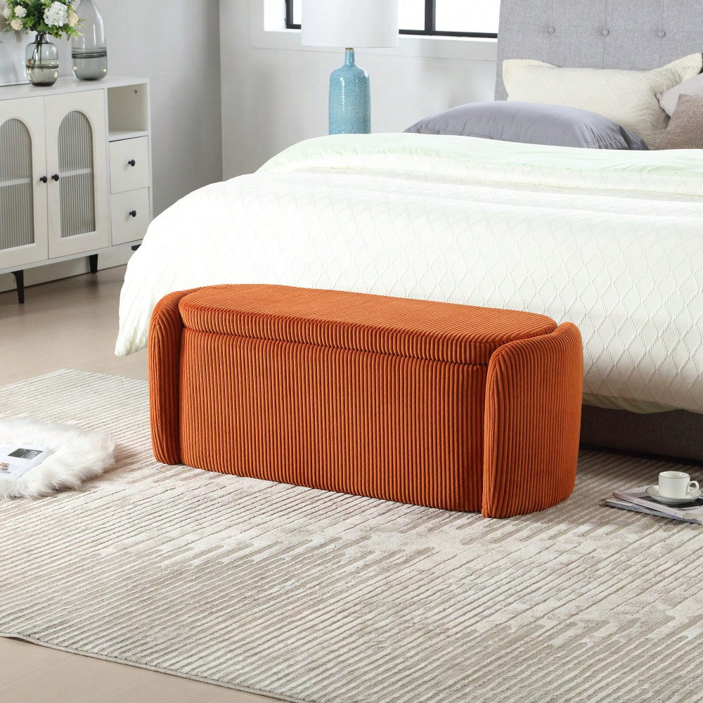 Upholstered Fabric Storage Ottoman With Safety Hinge For Bedroom And Living Room Stylish Entryway Bench In Beige