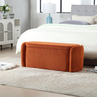 Upholstered Fabric Storage Ottoman With Safety Hinge For Bedroom And Living Room Stylish Entryway Bench In Beige