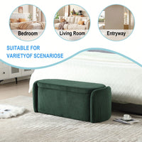 Upholstered Fabric Storage Ottoman With Safety Hinge For Bedroom And Living Room Stylish Entryway Bench In Beige