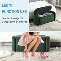 Upholstered Fabric Storage Ottoman With Safety Hinge For Bedroom And Living Room Stylish Entryway Bench In Beige