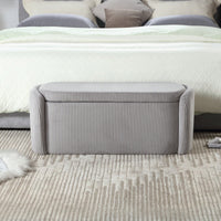 Upholstered Fabric Storage Ottoman With Safety Hinge For Bedroom And Living Room Stylish Entryway Bench In Beige