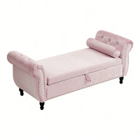 Pink Velvet Multifunctional Storage Ottoman Bench With Pillow For Living Room And Bedroom