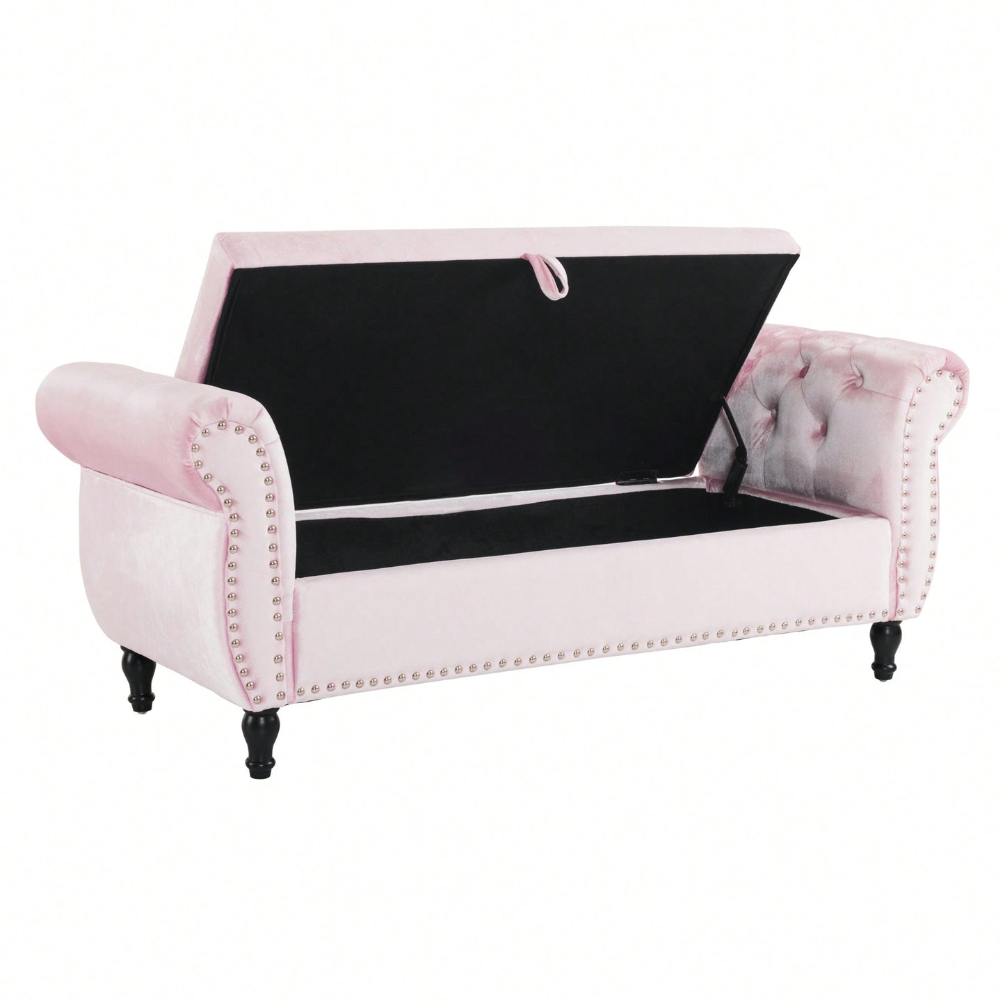 Pink Velvet Multifunctional Storage Ottoman Bench With Pillow For Living Room And Bedroom