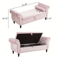 Pink Velvet Multifunctional Storage Ottoman Bench With Pillow For Living Room And Bedroom