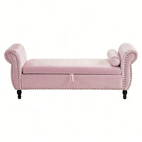 Pink Velvet Multifunctional Storage Ottoman Bench With Pillow For Living Room And Bedroom