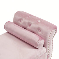 Pink Velvet Multifunctional Storage Ottoman Bench With Pillow For Living Room And Bedroom