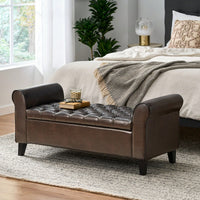 Stylish And Functional Armed Storage Bench With Cushion For Entryway Or Living Room