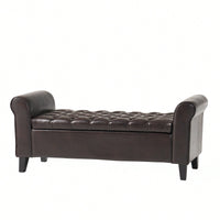 Stylish And Functional Armed Storage Bench With Cushion For Entryway Or Living Room