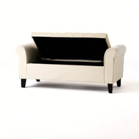 Stylish And Functional Armed Storage Bench With Cushion For Entryway Or Living Room