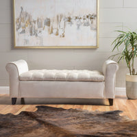 Stylish And Functional Armed Storage Bench With Cushion For Entryway Or Living Room