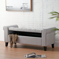 Stylish And Functional Armed Storage Bench With Cushion For Entryway Or Living Room