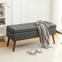 Dark Grey Leather Storage Bench For Bedroom End Of Bed Entryway Ottomans 43.3 Inch