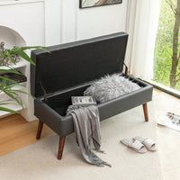 Dark Grey Leather Storage Bench For Bedroom End Of Bed Entryway Ottomans 43.3 Inch