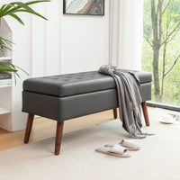 Dark Grey Leather Storage Bench For Bedroom End Of Bed Entryway Ottomans 43.3 Inch