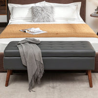 Dark Grey Leather Storage Bench For Bedroom End Of Bed Entryway Ottomans 43.3 Inch