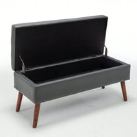 Dark Grey Leather Storage Bench For Bedroom End Of Bed Entryway Ottomans 43.3 Inch