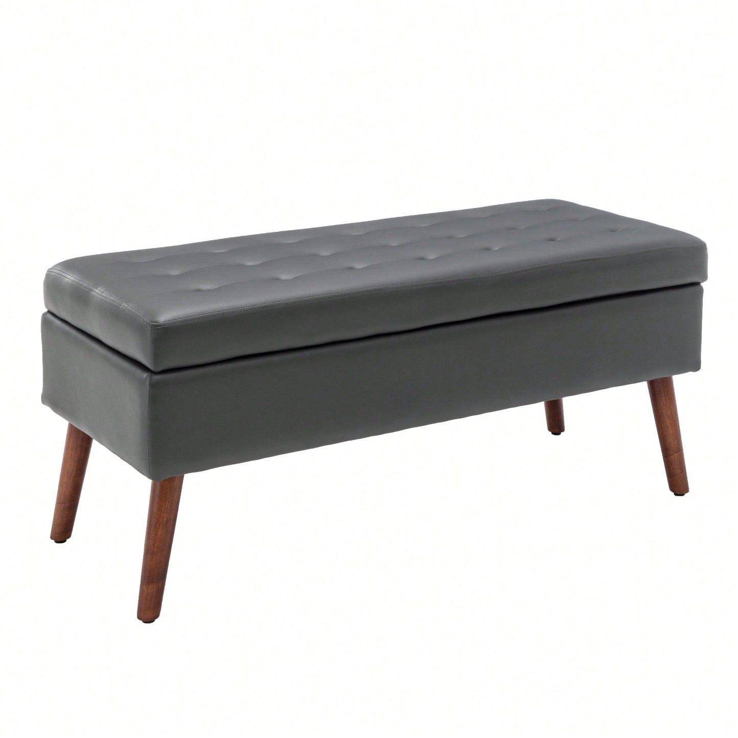 Dark Grey Leather Storage Bench For Bedroom End Of Bed Entryway Ottomans 43.3 Inch