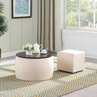 Versatile Round Ottoman Set With Storage And Dual Function Coffee Table Footrest For Living Room Bedroom Office