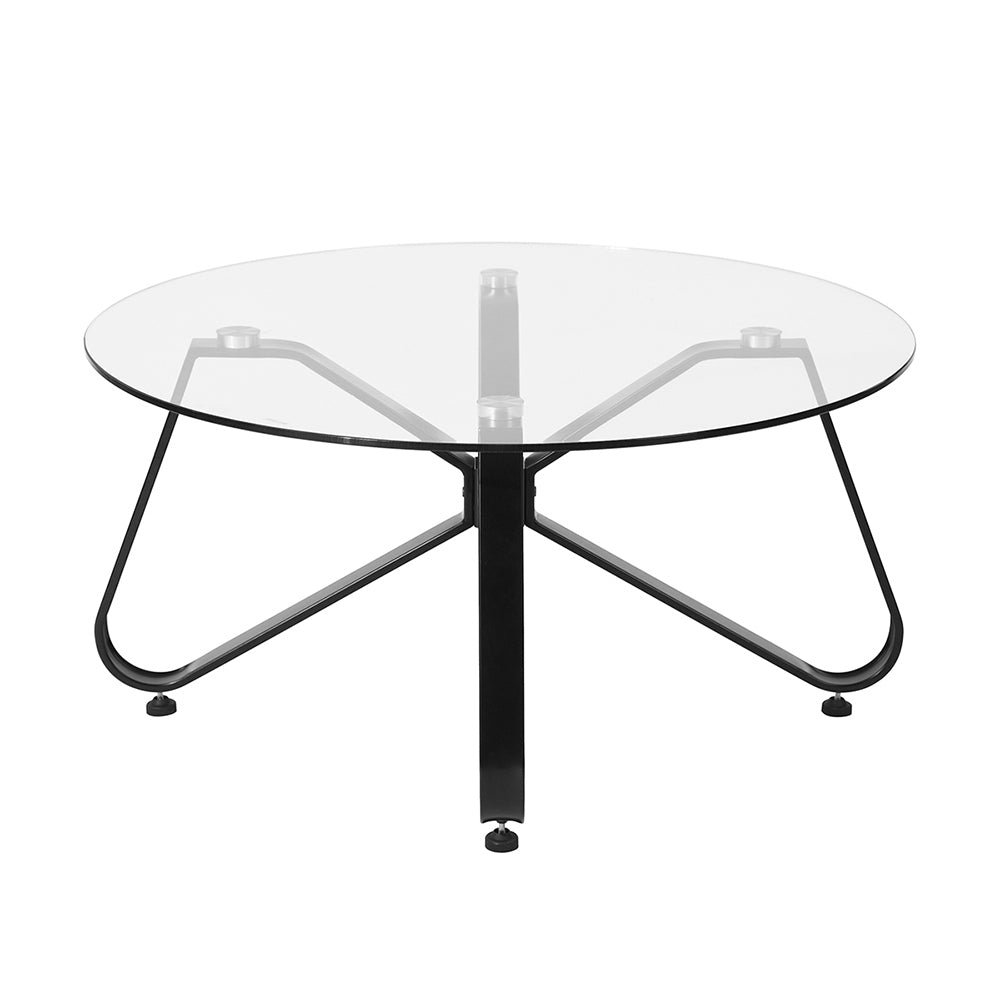 Round Coffee Table 31.5 Inch Modern Tempered Glass Top Metal Legs Accent Side End Table Black