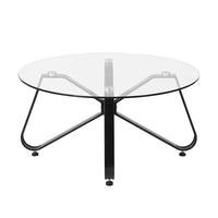 Round Coffee Table 31.5 Inch Modern Tempered Glass Top Metal Legs Accent Side End Table Black