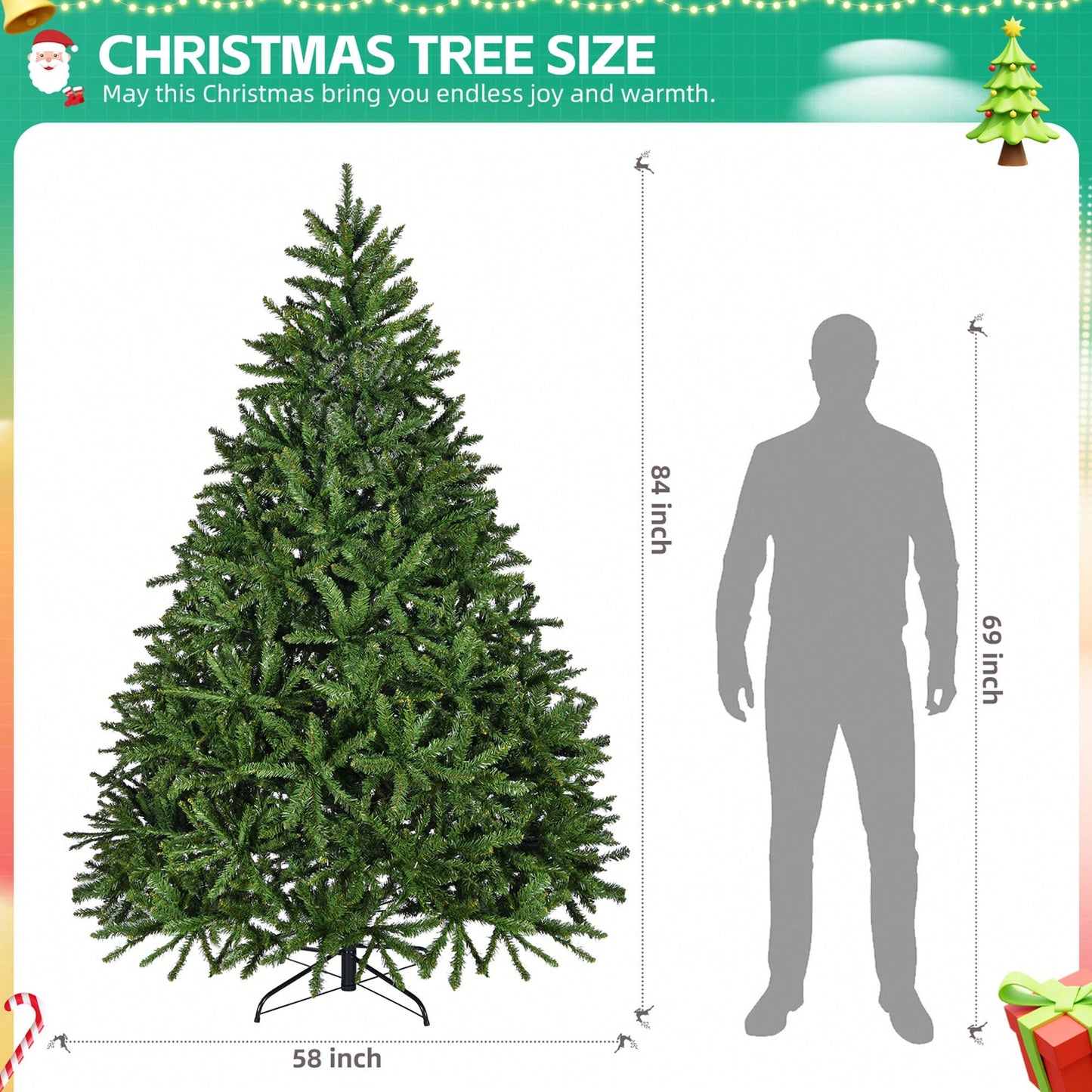 7ft Unlit Hinged Spruce Christmas Tree With 2231 Branch Tips And Metal Stand For Easy Assembly Holiday Decor For Home Office Party