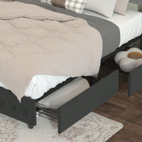 Velvet Upholstered Queen Bed Frame With Tufted Headboard And LED Lights, Black With Pull-Out Storage Drawers