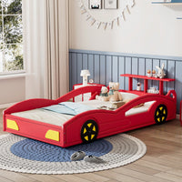Race Car Twin Bed With Wheels For Teens In Red And Yellow