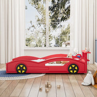 Race Car Twin Bed With Wheels For Teens In Red And Yellow