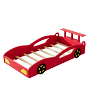 Race Car Twin Bed With Wheels For Teens In Red And Yellow