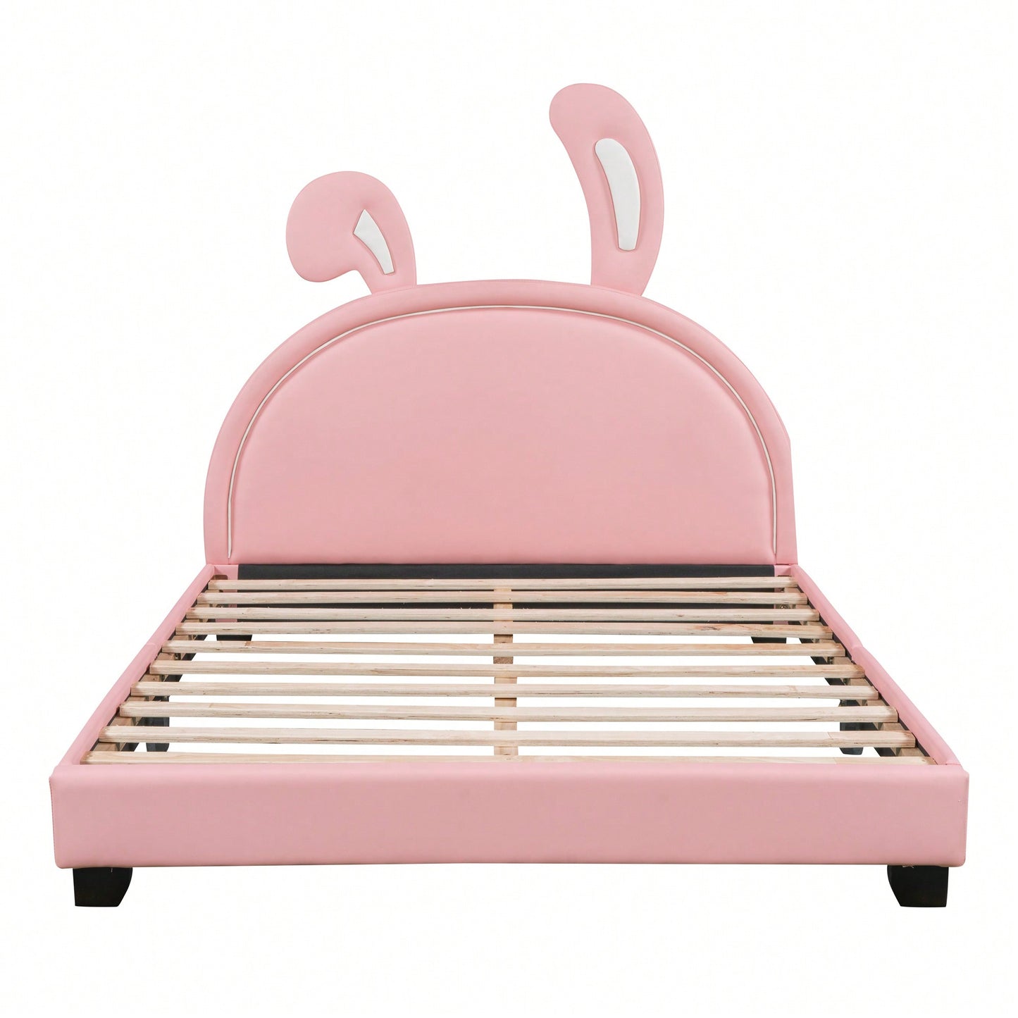Elegant White Upholstered Leather Platform Bed With Rabbit Accent