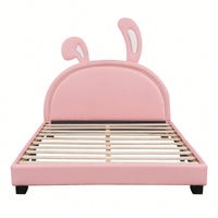 Elegant White Upholstered Leather Platform Bed With Rabbit Accent