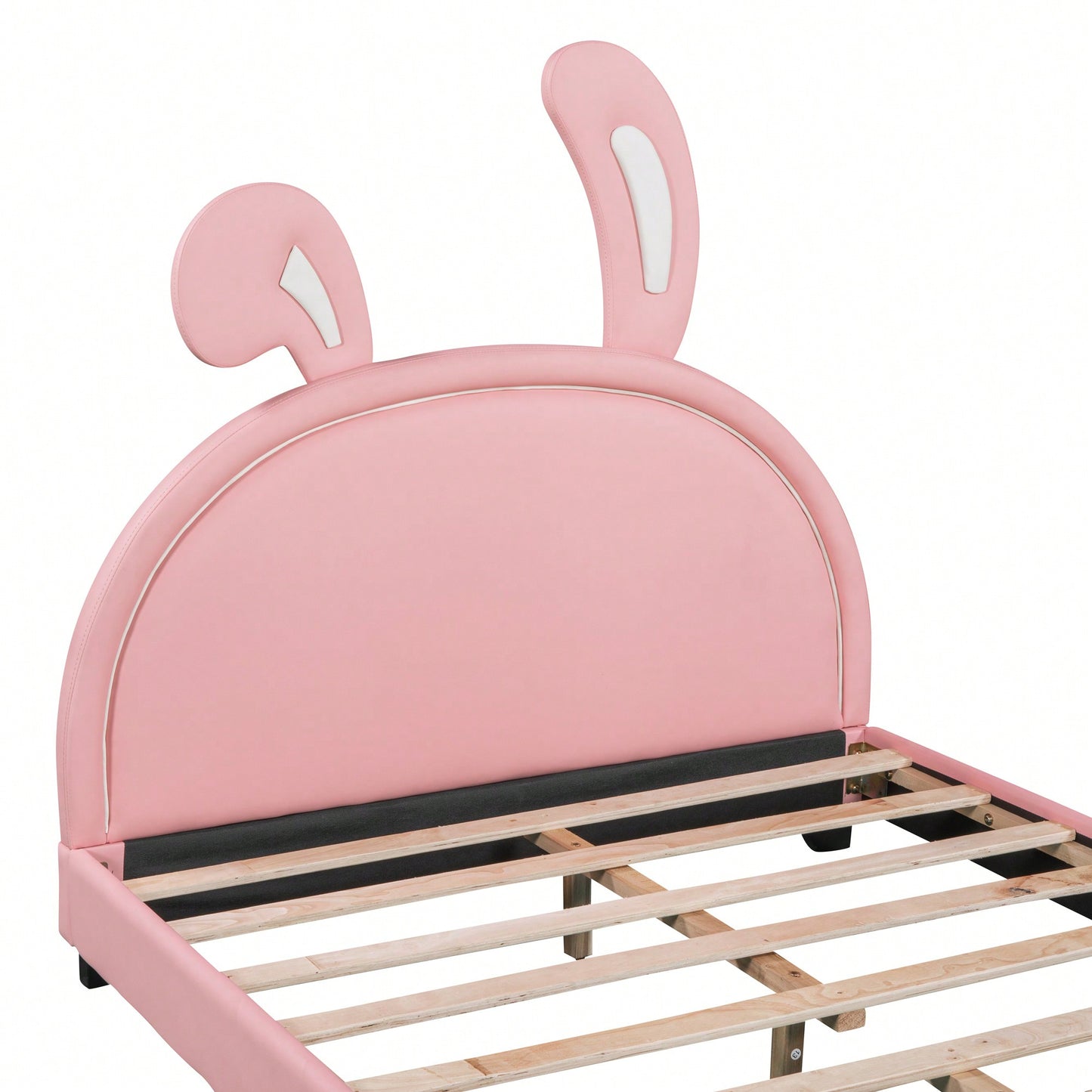 Elegant White Upholstered Leather Platform Bed With Rabbit Accent